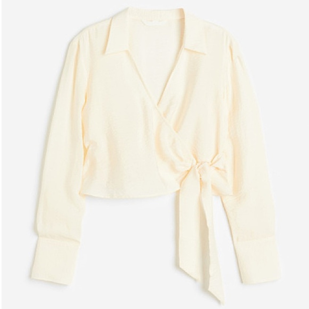 h&m elegant cream wrapover crop